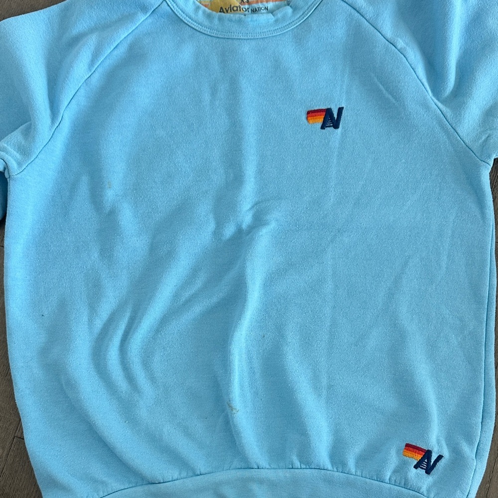 Aviator Nation Sweatpants Light Blue Rainbow Embroidery 5 Stripe - Picture 3 of 4